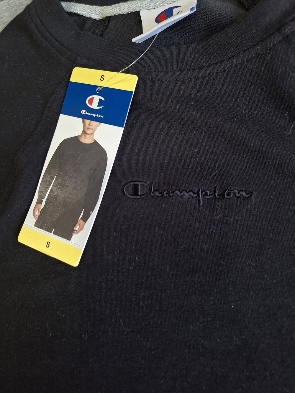 Champion Men's Black Crewneck Sweatshirt with Tonal Embroidered Logo